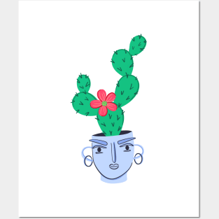 Cactus houseplant. Indoors thorny plant in flowerpot. Posters and Art